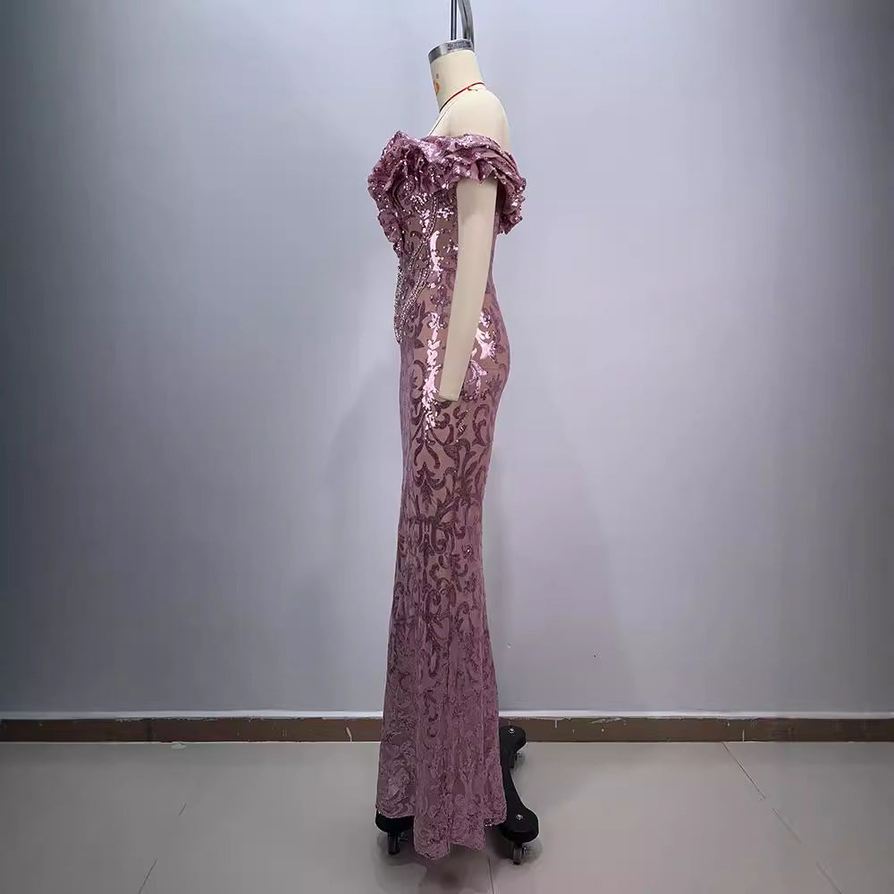 High-end sexy pure desire mesh evening gown see through skirt