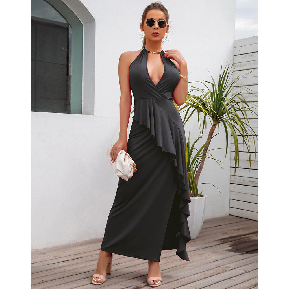 Temperament Slit Pleated Suspender Evening Dress