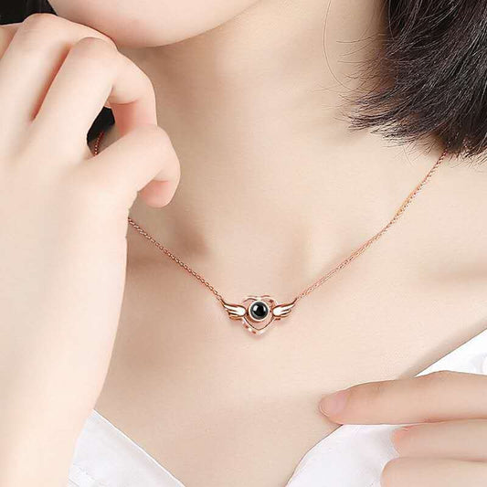 100 Languages I Love You Necklace Tiktok Net Red Same Angel Wings Projection Custom Angel Wings Pendant