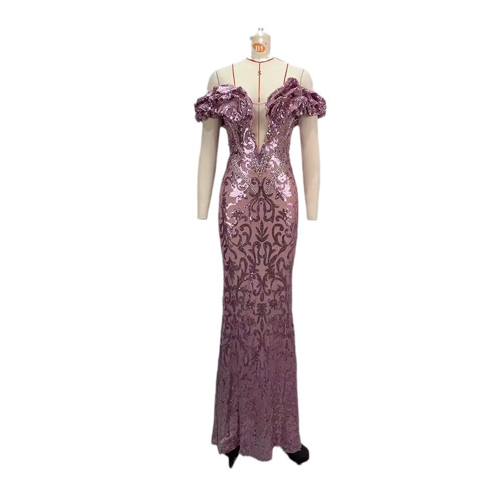 High-end sexy pure desire mesh evening gown see through skirt