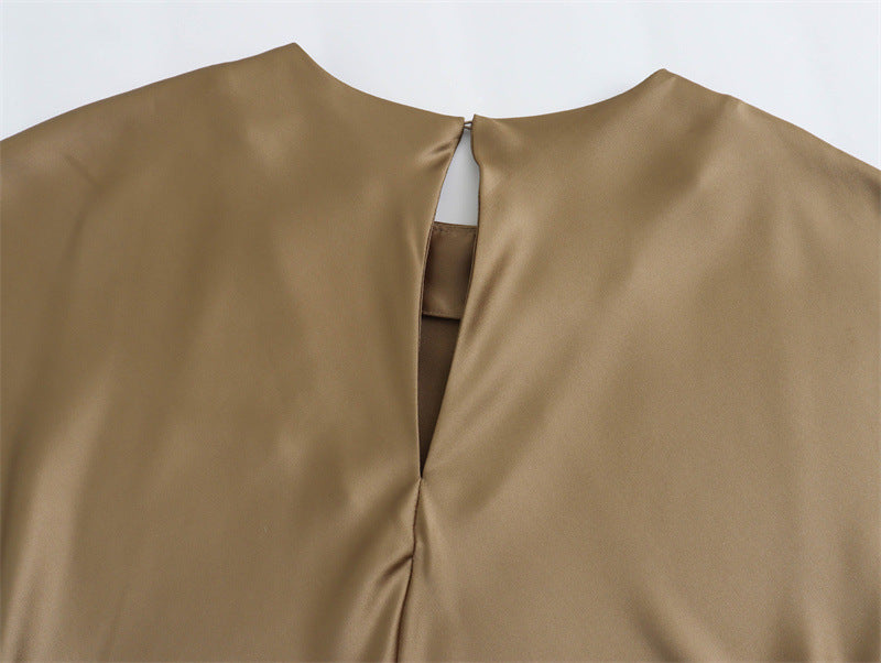 Satin Party Evening Women Midi Dress Elegant Keyhole Back ,A-Line Sleeveless