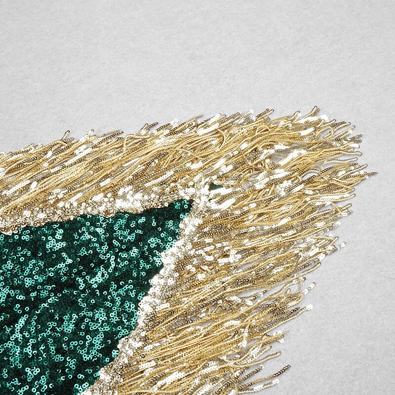 Dark Green Sequin Temperament Tassel Evening Gown