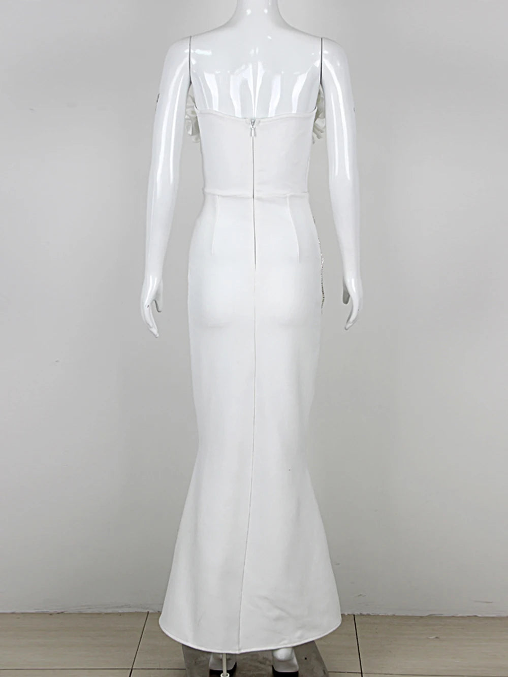 Flower chain strapless long evening dress