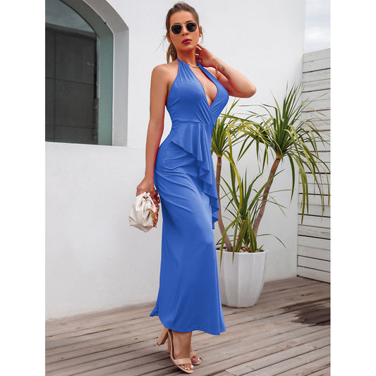 Temperament Slit Pleated Suspender Evening Dress