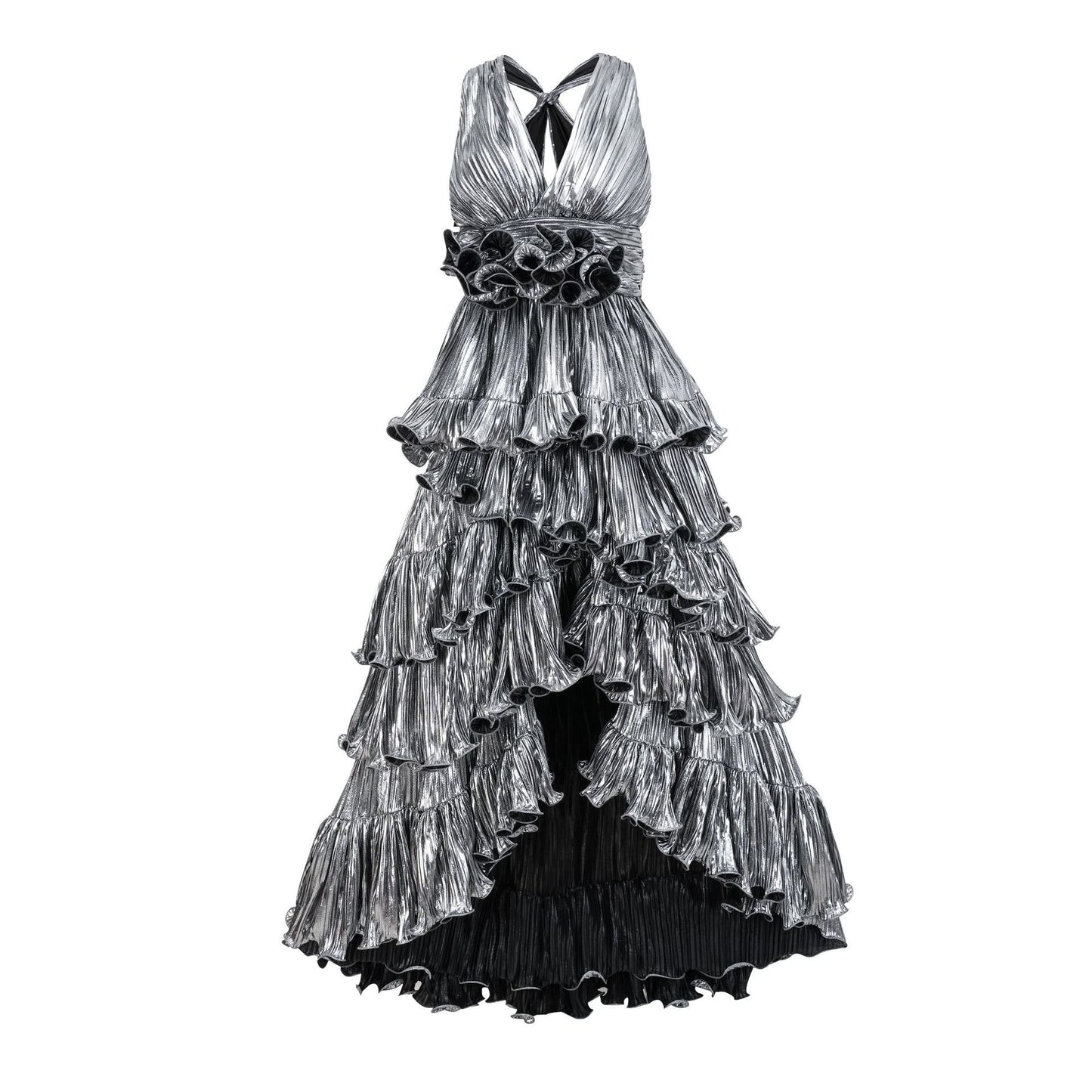 V-neck sleeveless high waisted dress that highlights height niche