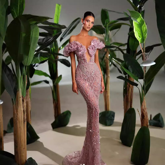High-end sexy pure desire mesh evening gown see through skirt