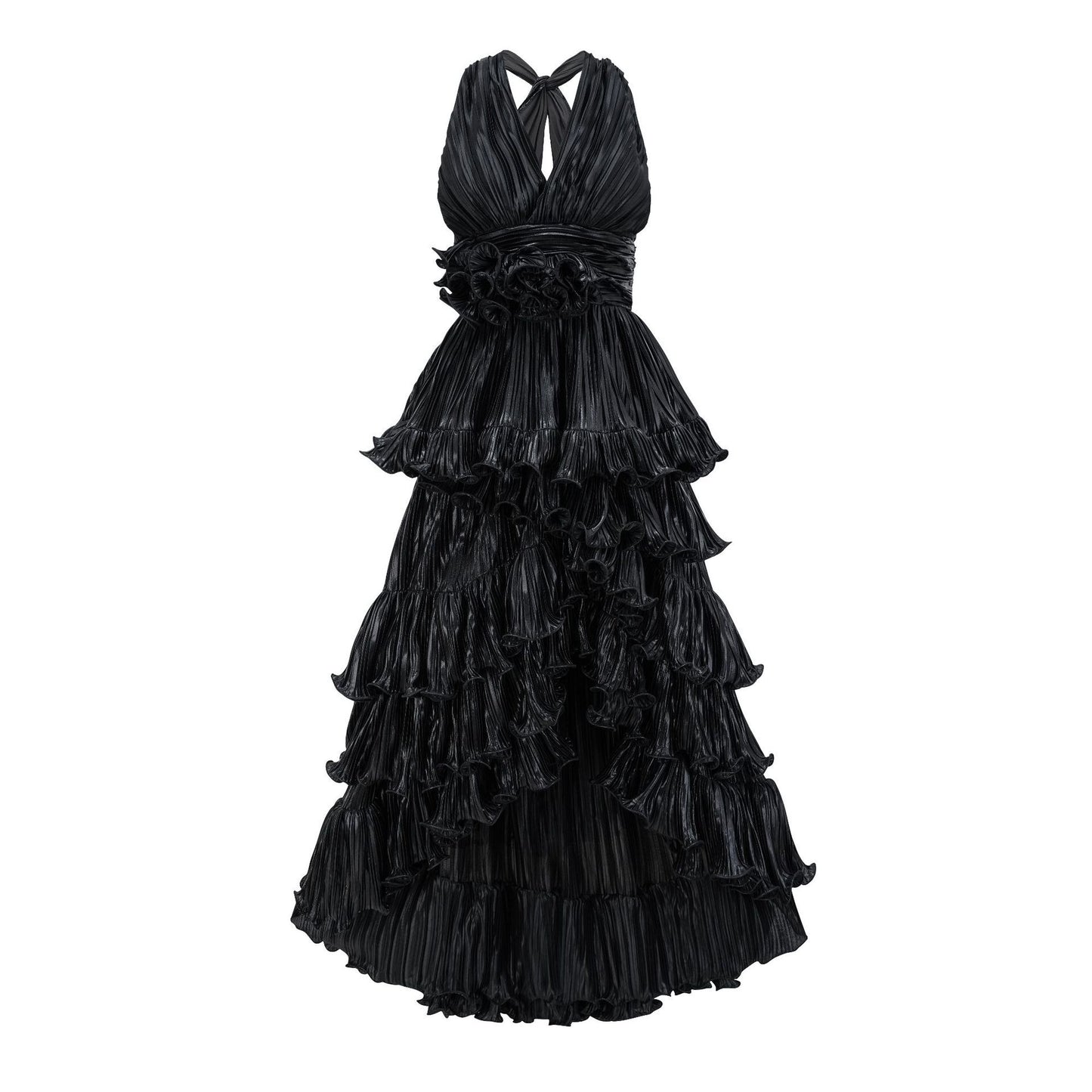 V-neck sleeveless high waisted dress that highlights height niche