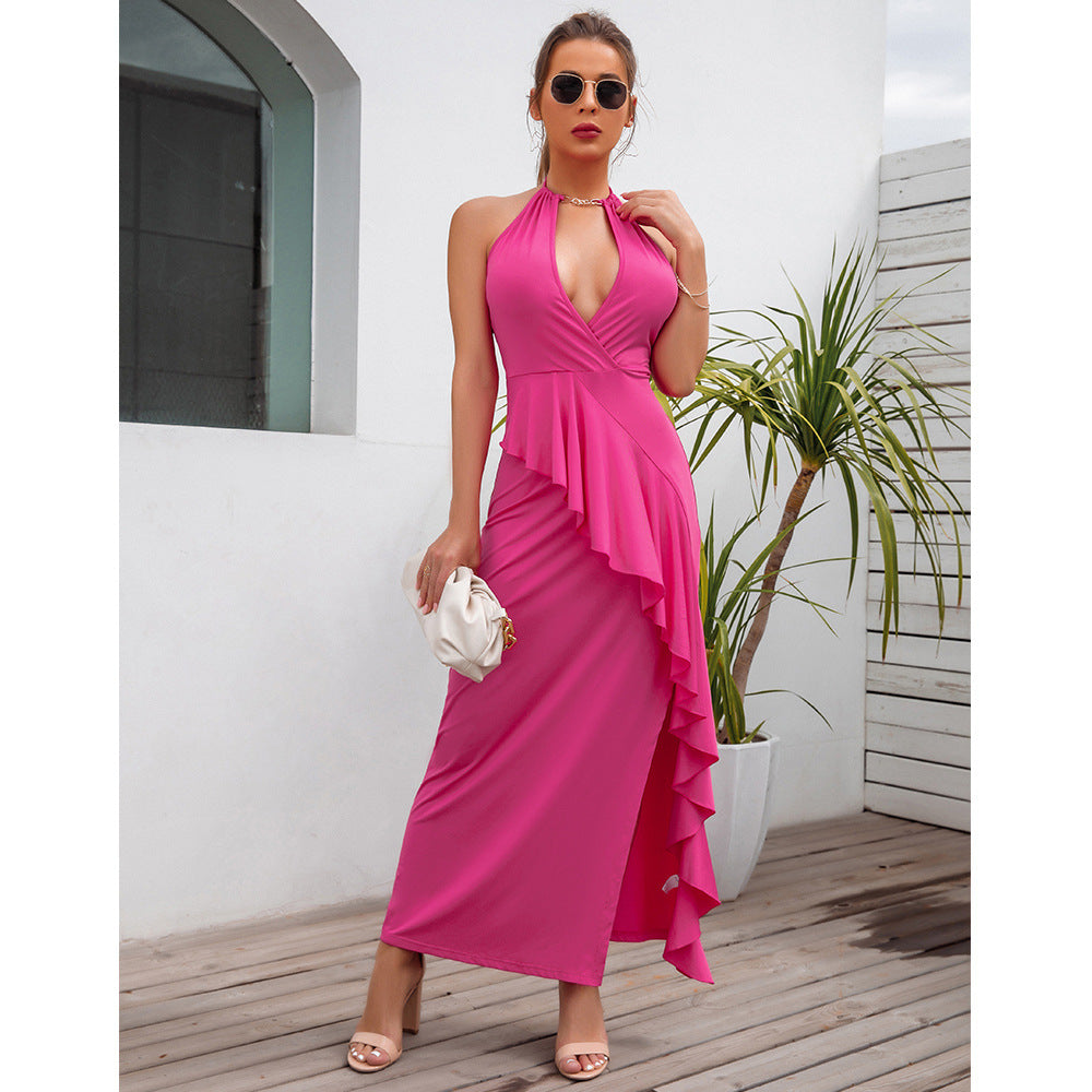 Temperament Slit Pleated Suspender Evening Dress