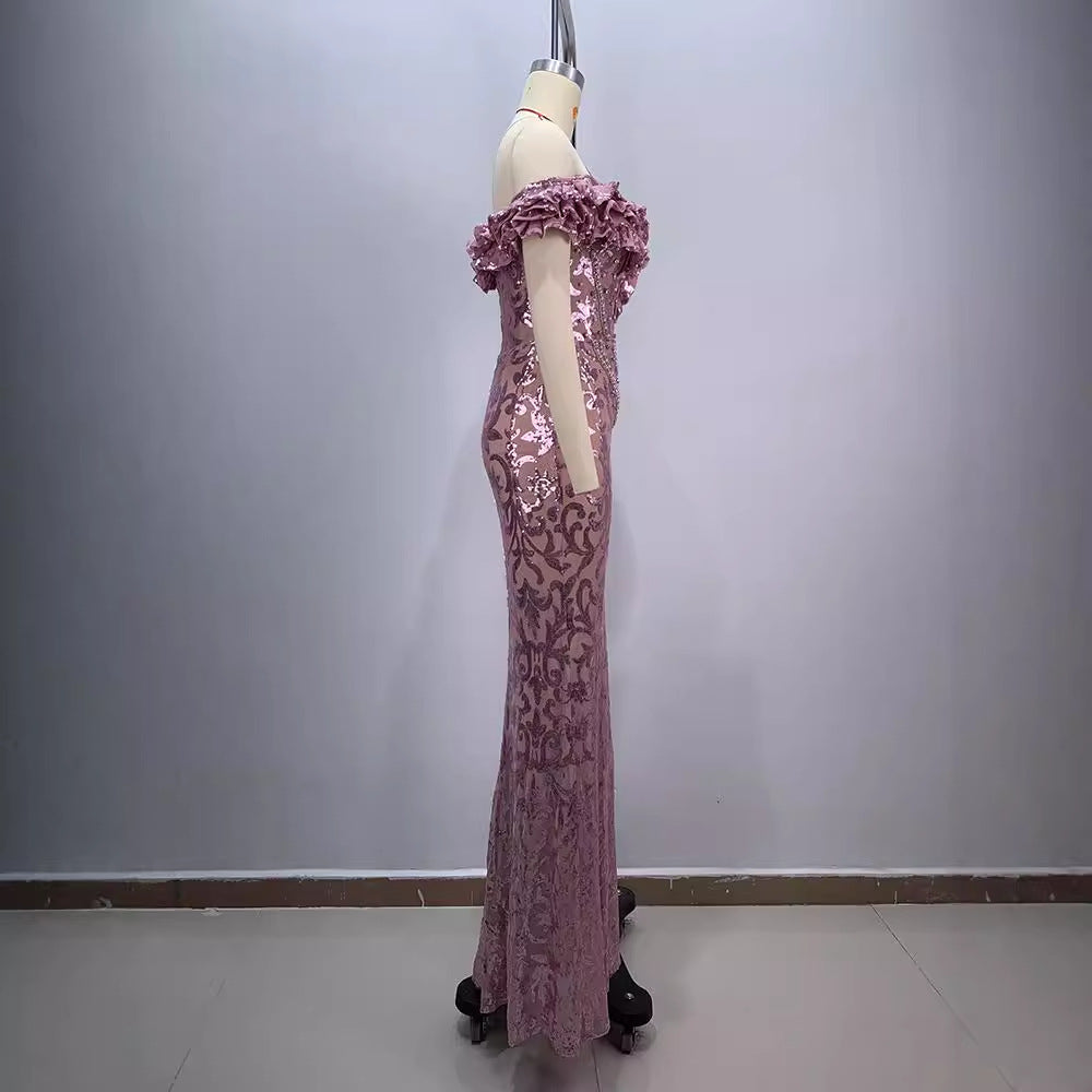 High-end sexy pure desire mesh evening gown see through skirt