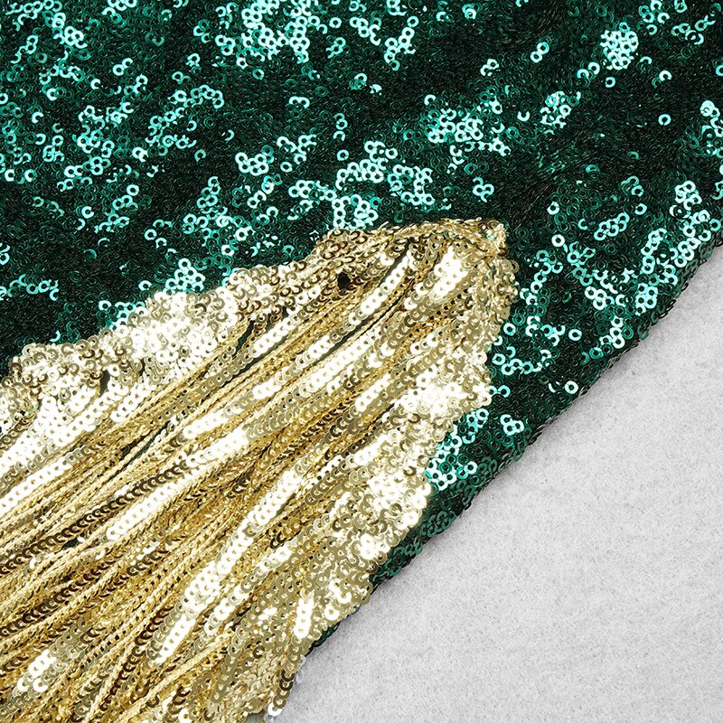 Dark Green Sequin Temperament Tassel Evening Gown