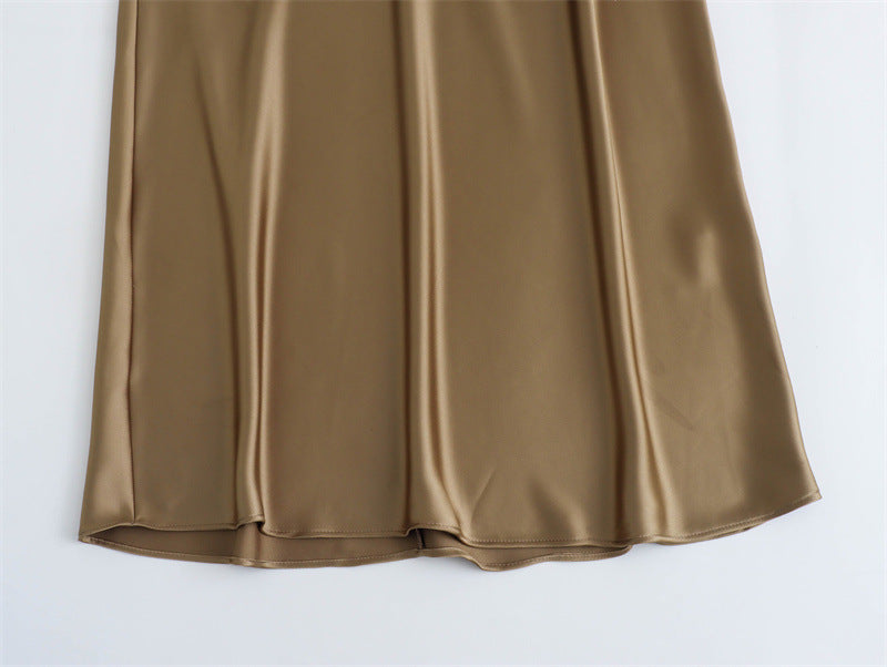 Satin Party Evening Women Midi Dress Elegant Keyhole Back ,A-Line Sleeveless