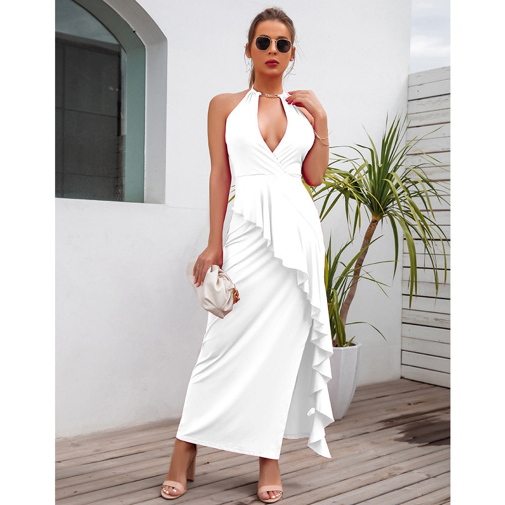 Temperament Slit Pleated Suspender Evening Dress