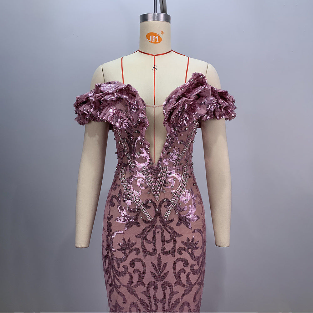 High-end sexy pure desire mesh evening gown see through skirt